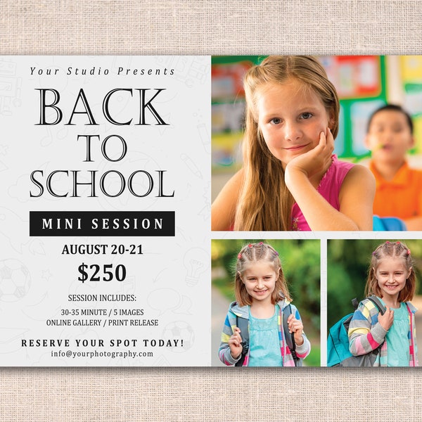 Back to school mini session template | Back to School Sessions | School Photography Template | Back To School Mini Session Marketing Board