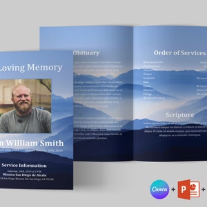 Mountain Funeral Program Template | Funeral Program Template Word and PowerPoint | Memorial program | Obituary Program | Canva Template