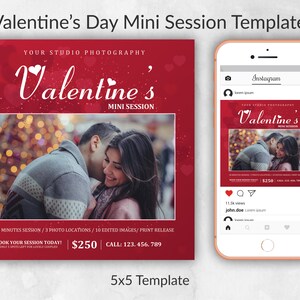Valentines Day Mini Session Template / Valentines Day Photo Card Template / Valentines Day Minis / Valentines Mini session Marketing Board