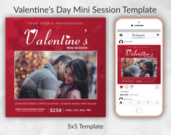 Valentines Day Mini Session Template | Valentines Day Photo Card Template | Valentines Day Minis | Valentines Mini session Marketing Board