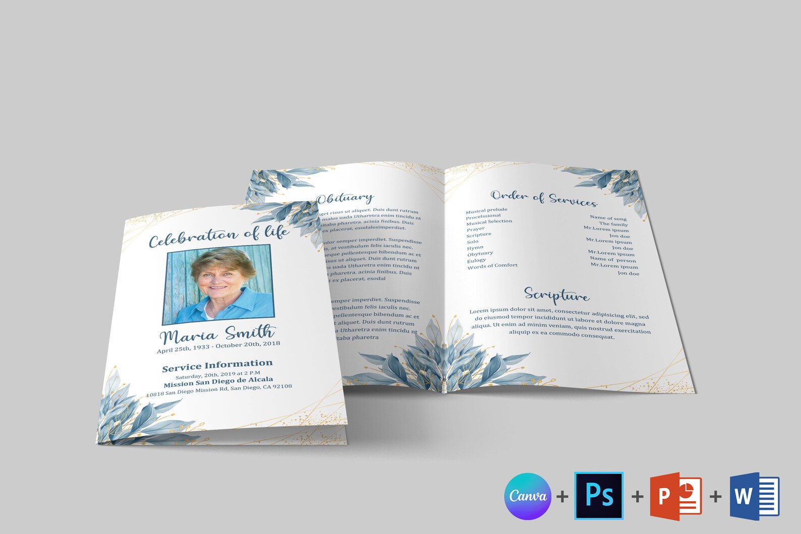 Floral Leaf Funeral Program Template Funeral Program - Etsy