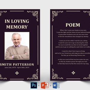 Editable Funeral Prayer Card Template | Printable Memorial Prayer Card | Obituary Card | Remembrance card | Catholic prayer card