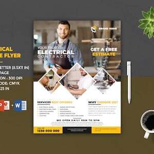 Electrical Service Flyer | Electrical Contractor Flyer | Electrical Contracting and Services Flyer Template | Photoshop and MS Word Template