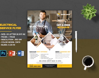Electrical Contractor Flyer Template: Photoshop & MS Word (8.5x11 IN)