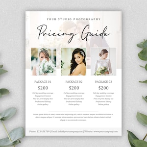 Photography Pricing Template | Photography price list template | Photography price guide | Photography price sheet | Pricing Guide Photoshop