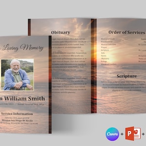 Sunset Funeral Program Template: Bifold Memorial (Canva, Word, PowerPoint)