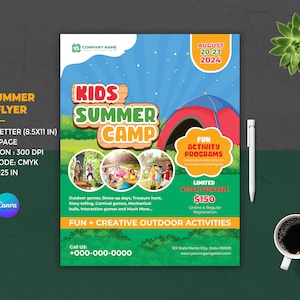 Kids Summer Camp Flyer | Kids Camp Festival Flyer for Kids | Kids Summer Activities Club Flyer | Summer event flyer | Photoshop and Canva