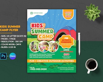 Kids Summer Camp Flyer Template: Photoshop & Canva (8.5x11 IN)