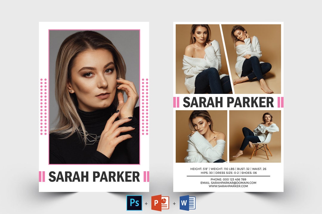 Model Comp Card Template: Agency Zed Card (photoshop, Word, Powerpoint ...