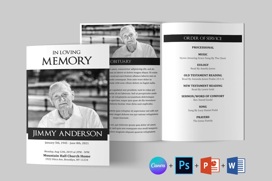 Black and White Funeral Program Template Funeral Program - Etsy