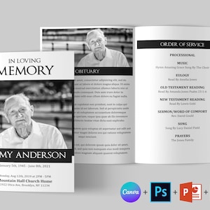 Black and White Funeral Program Template | Funeral Program Template Word | 8 Pages | Memorial program | Obituary Program | Canva Template