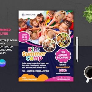 Kids Summer Camp Flyer | Kids Camp Festival Flyer for Kids | Kids Summer Activities Club Flyer | Summer event flyer | Photoshop and Canva