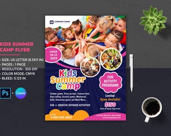 Kids Summer Camp Flyer Template: Photoshop & Canva (8.5x11 IN)