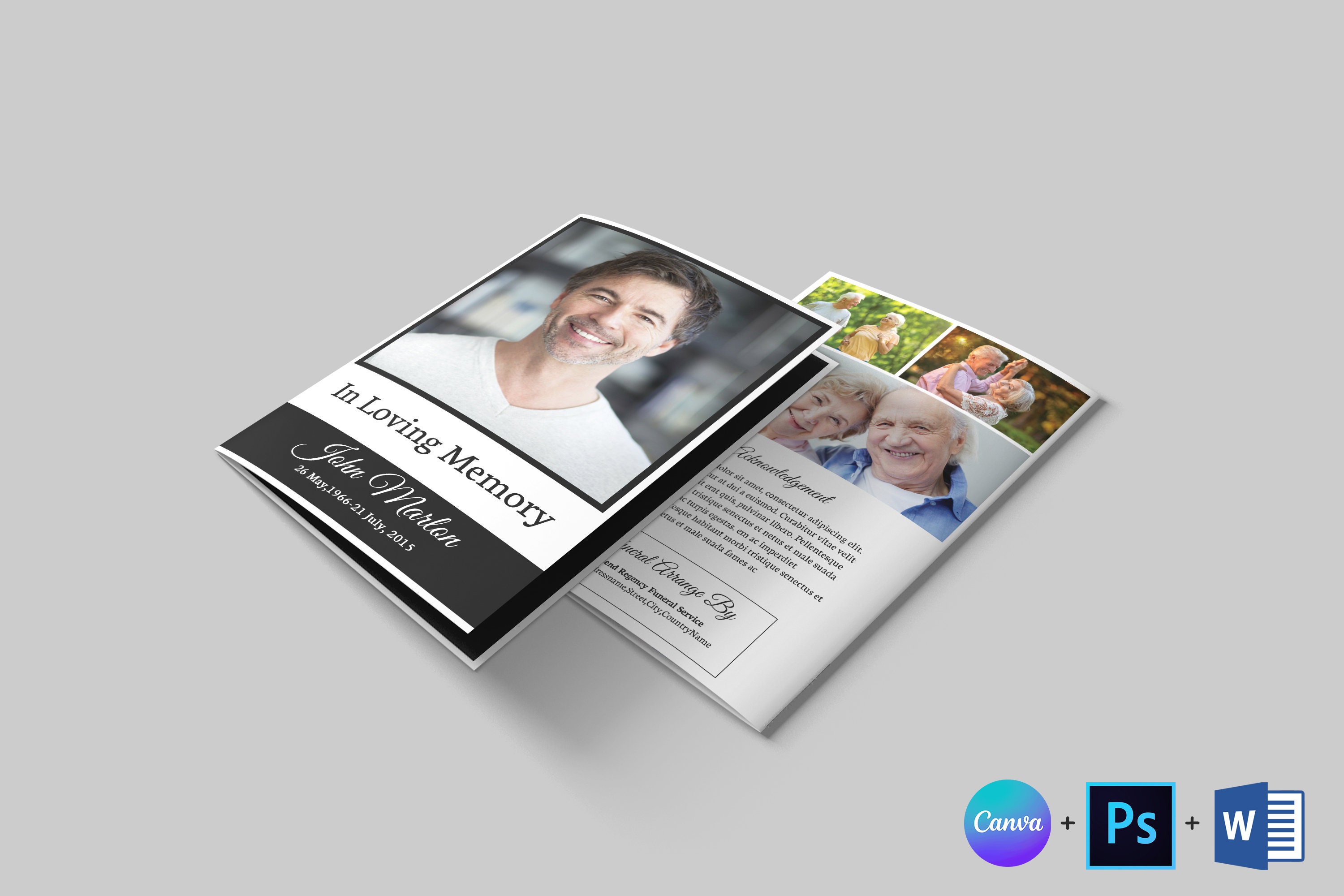Funeral Program Bifold Template: Memorial Obituary (canva, Word, PSD ...