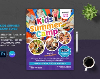 Kids Summer Camp Flyer Template: Photoshop & Canva (8.5x11 IN)