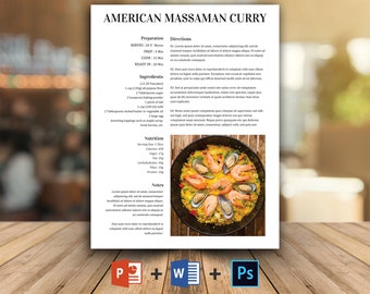 Editable Recipe Template: Printable Cookbook, Personalized Recipe (MS Word, PSD, PPTX)