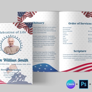 Amerikanische Flagge Militär Veteran Begräbnis Programm Vorlage | Bestattungsprogramm Vorlage Word | Gedenkprogramm | Nachruf Programm | Leinwand