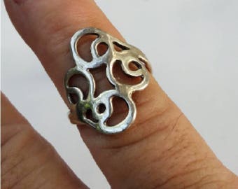 silver ladies diamond shaped swirl rings are handmade by Old Hippie Dave 925 sterling silver made any size great Christmas gift