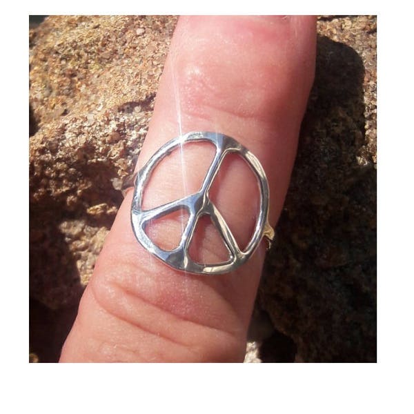 Sterling silver peace sign rings are handmade by Old Hippie Dave 925 sterling silver made any size great Christmas gift