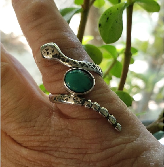 Sterling Silver and Turquuoise Snake Ring is Handmade by Old