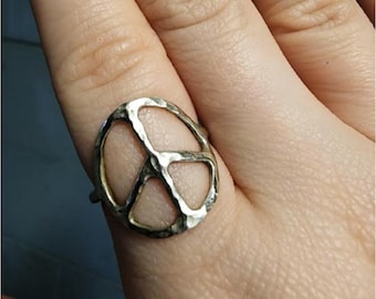 Sterling Silber Peace-Zeichen mit gehämmerten Textur Ring sind handgefertigt von Old Hippie Dave 925 Sterling Silber gemacht jede Größe tolles Weihnachtsgeschenk