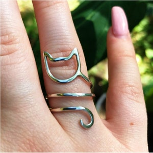 silver cat ring adjustable handmade by Old Hippie Dave 925 sterling silver any size great Christmas gift kitten ring