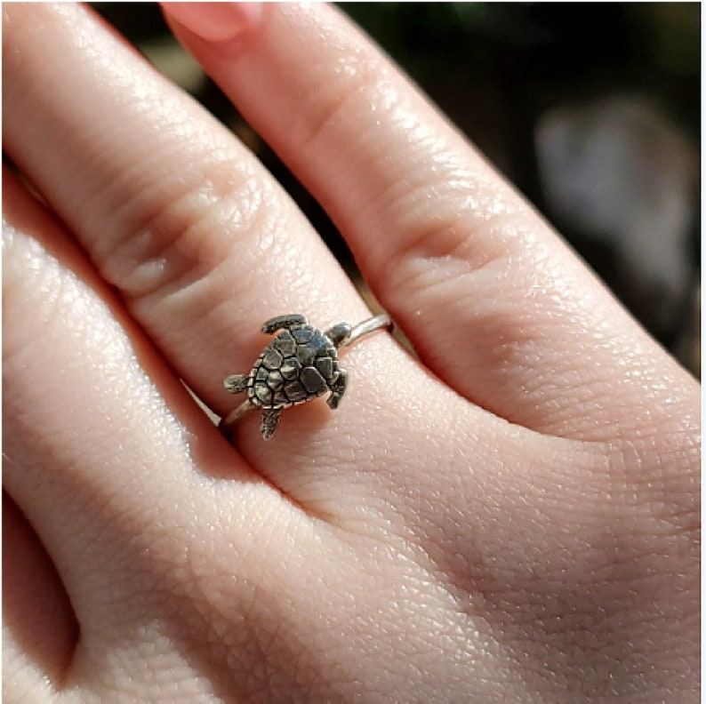 Sterling silver sea turtle petite stack or midi ring is handmade by Old Hippie Dave 925 sterling silver great christmas gift