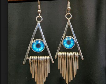 sterling silver and glass eye  earrings handmade by Old Hippie Dave 925 sterling silver