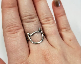 silver cat ring handmade by Old Hippie Dave 925 sterling silver any size great Christmas gift kitten ring