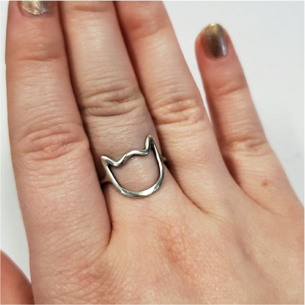 silver cat ring handmade by Old Hippie Dave 925 sterling silver any size great Christmas gift kitten ring