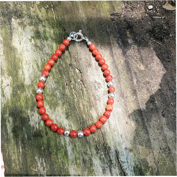 Coral and sterling silver bracelet/anklet  handmade by Old Hippie Dave 8-925 sterling silver beads and real Coral -w- 925 clasp