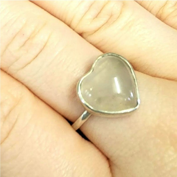 Sterling silver rose quartz heart ring handmade by Old Hippie Dave 925 sterling silver ring with 14g band