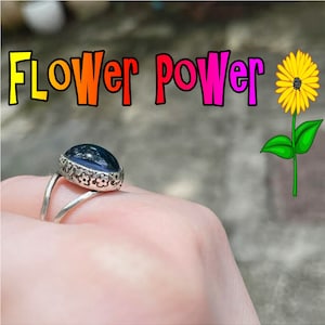 Mood ring Sterling Silver flower color changing mood ring is handmade by Old Hippie Dave 925 silver with WATER PROOF stone