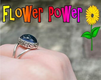 Sterling Silver flower mood ring color changing is handmade by Old Hippie Dave 925 sterling silver WATER PROOF great christmas gift