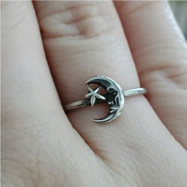 Sterling silver moon and star petite stack or midi ring is handmade by Old Hippie Dave 925 sterling silver great christmas gift