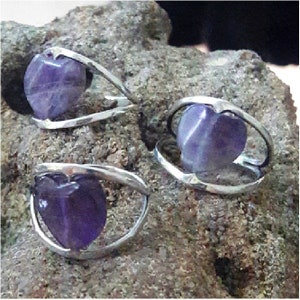 zilveren amethist hartring handgemaakt door Old Hippie Dave 925 sterlingzilveren ring hartsteenontwerp geweldig cadeau voor moederdag