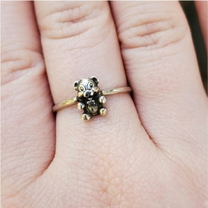 Sterling silver teddy bear petite stack or midi ring is handmade by Old Hippie Dave 925 sterling silver great christmas gift