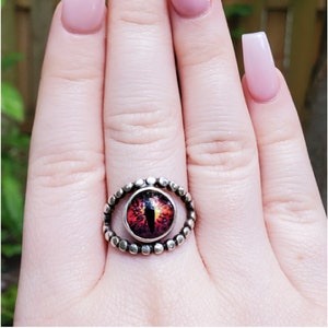 sterling silver dragon eye 10mm glass ring is handmade by Old Hippie Dave 925 sterling silver great christmas gift