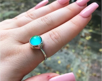 Mood ring Sterling silver color changing is handmade by Old Hippie Dave 925 sterling silver 10mm round stone WATERPROOF great christmas gift