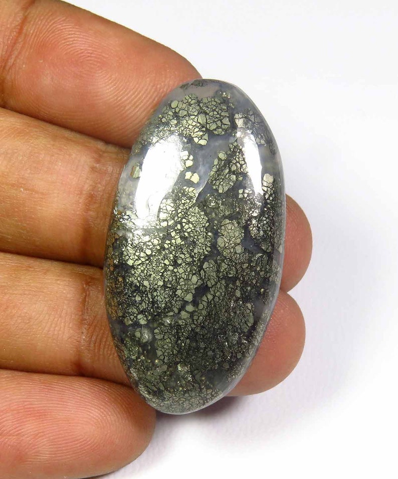 35 Cts MX-2905 Marcasite Cabochon Natural Marcasite Gemstone Oval Shape Grey Color Marcasite Loose For Jewelry Use Marcasite Charming!