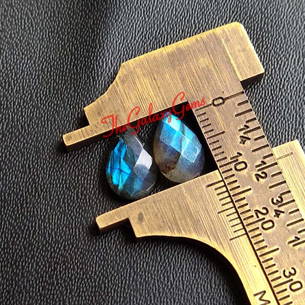 Labradorite Gemstone. Blue Flash Calibrated Labradorite. Rose Cut Labradorite Matched. 12x8mm Pear Briolette Shape Labradorite Checker Cut.