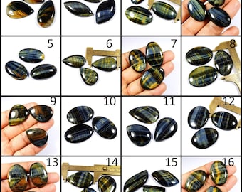 Unique~ Blue Tiger Eye Cabochon. Natural Blue Yellow Tiger Eye. Blue Tiger Eye Gemstone. Mix Shape Tiger Eye For Jewelry. Variation