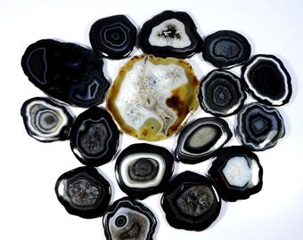 Natural Agate Slice Gemstone. Unique~ Black Slice Druzy Agate Cabochon. Black Slice Druzy Geode Cabochon. Black Agate Slice Gemstone. SD-