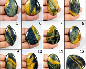 Natural Blue Yellow Tiger Eye. Polished Blue Tiger Eye Cabochon. Elegant~ Blue Tiger Eye Gemstone. Mix Shape Tiger Eye For Jewelry.