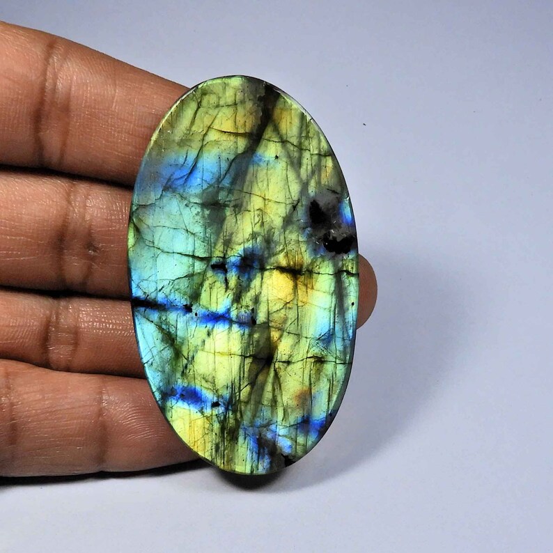 Glorious~ Blue Labradorite Cabochon Natural Blue Flash Labradorite Gemstone 61x35mm Oval Shape Handmade Spectrolite Labradorite jewelry use