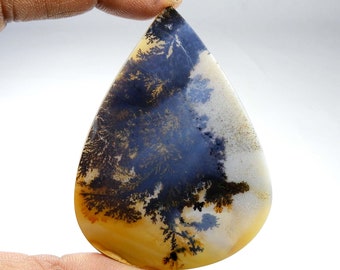 Natural Scenic Dendritic Agate. Huge Size~ Shazar Dendrite Gemstone. Shazar Dendrite Cabochon. 67x51mm Pear Shape Scenic Loose. MX-8541