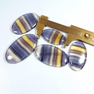 Natural Fluorite Cabochon. Blue Yellow Fluorite Gemstone. Unique~ Fluorite. Polished Multi Color Fluorite Oval Whoelsale Lot 5 Pcs. MX-6085