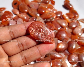 Sparkle Rainbow Lattice Sunstone. Orange Red Sunstone Gemstone. Natural Sunstone Cabochon. Sunstone Wholesale Lot Bulk Quantity 1 To 180 Pcs