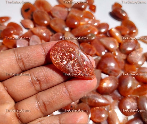 Sparkle Rainbow Lattice Sunstone. Orange Red Sunstone Gemstone. Natural Sunstone Cabochon. Sunstone Wholesale Lot Bulk Quantity 1 To 180 Pcs