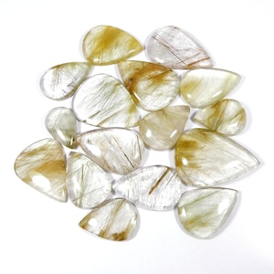 Charming~ Rutile Quartz Gemstone. Natural Rutilated Quartz Gemstone. Polished Golden Green Multi Rutile Quartz Cabochon. Loose For Jewelry.